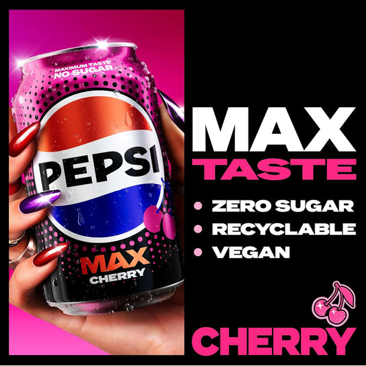 Pepsi Max Cherry No Sugar Cola Cans 24 x 330ml
