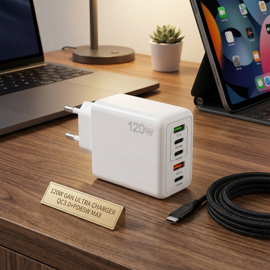 120W USB-C Fast Charger – 3 PD Ports + 2 USB | Universal Multi-Device Charging