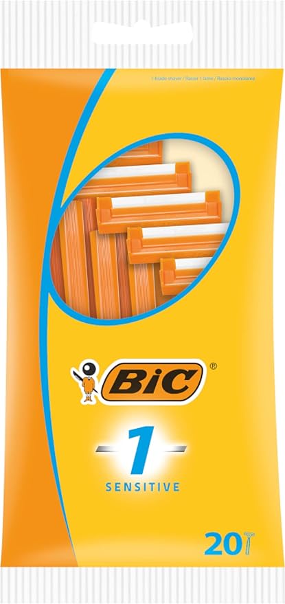 BIC 1 Sensitive, Single Disposable Razor Blade for Men, Designed for a Comfortable, Sensitive Shave, Pack of 20