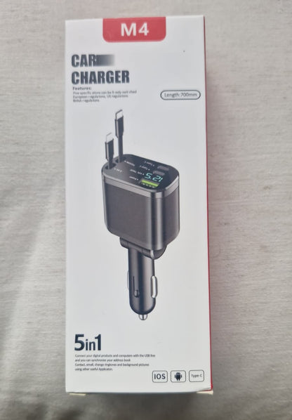 M4 5-in-1 Car Charger with Built-In Cables