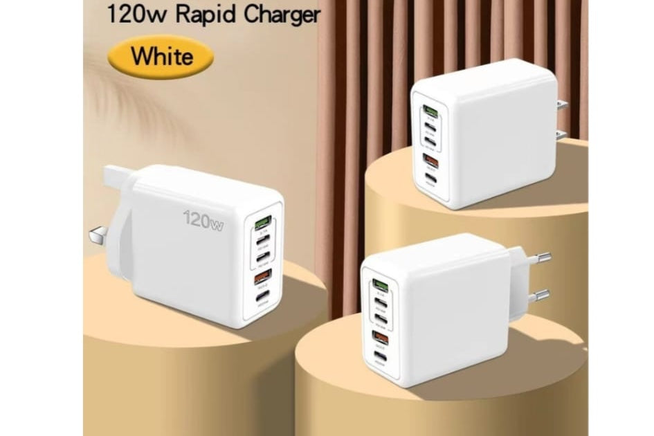 120W USB-C Fast Charger – 3 PD Ports + 2 USB | Universal Multi-Device Charging