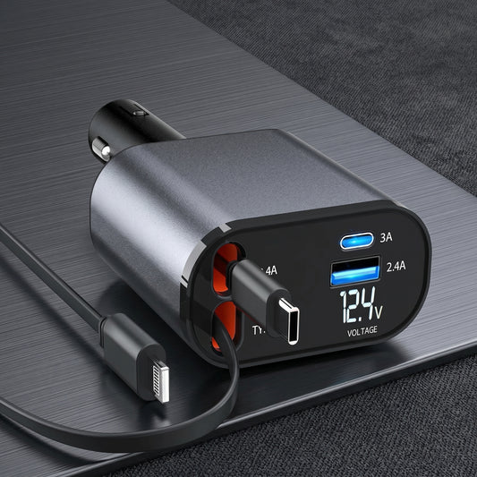 M4 5-in-1 Car Charger with Built-In Cables