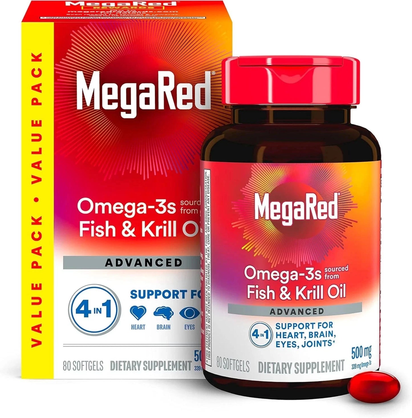 MegaRed Advanced 4-in-1 Omega-3 Fish & Krill Oil 500mg